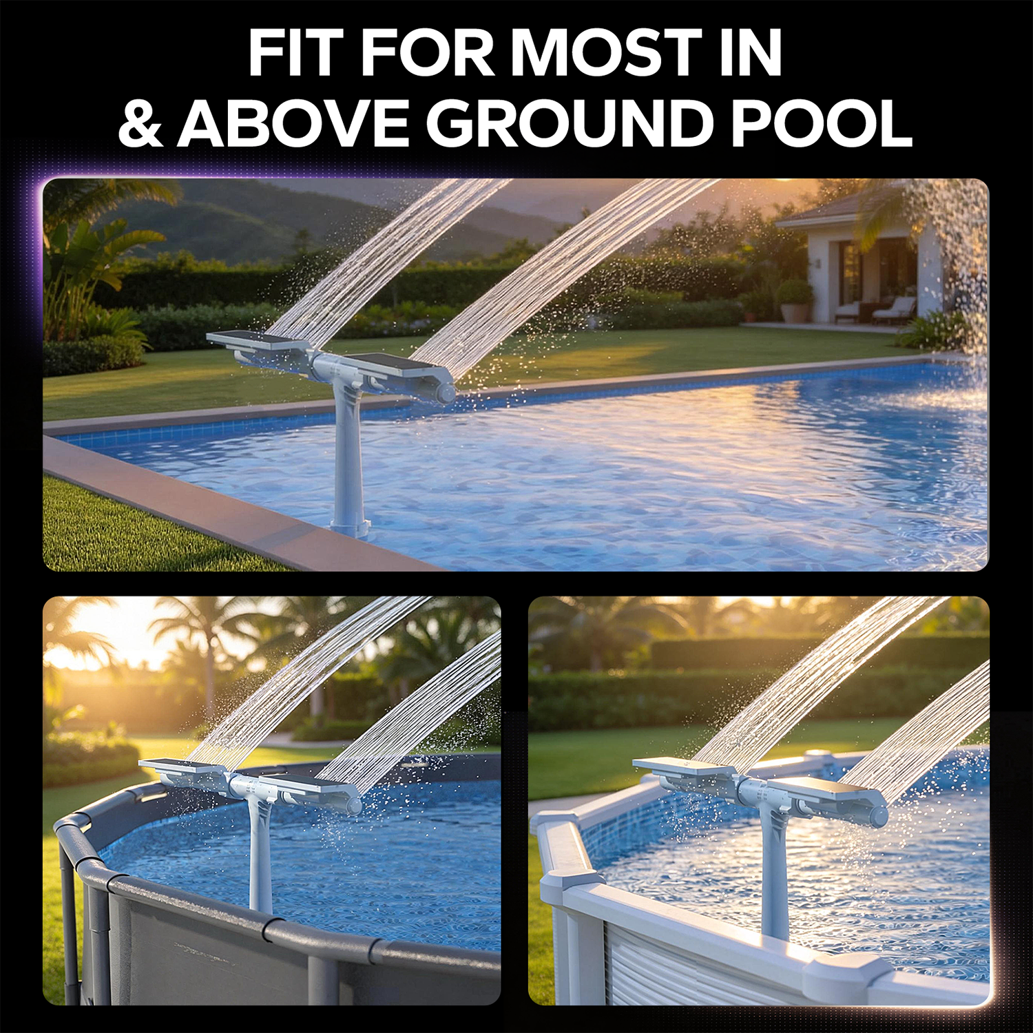 POOLHACKER Solar Pool Fountain Light for Above & Inground Pools