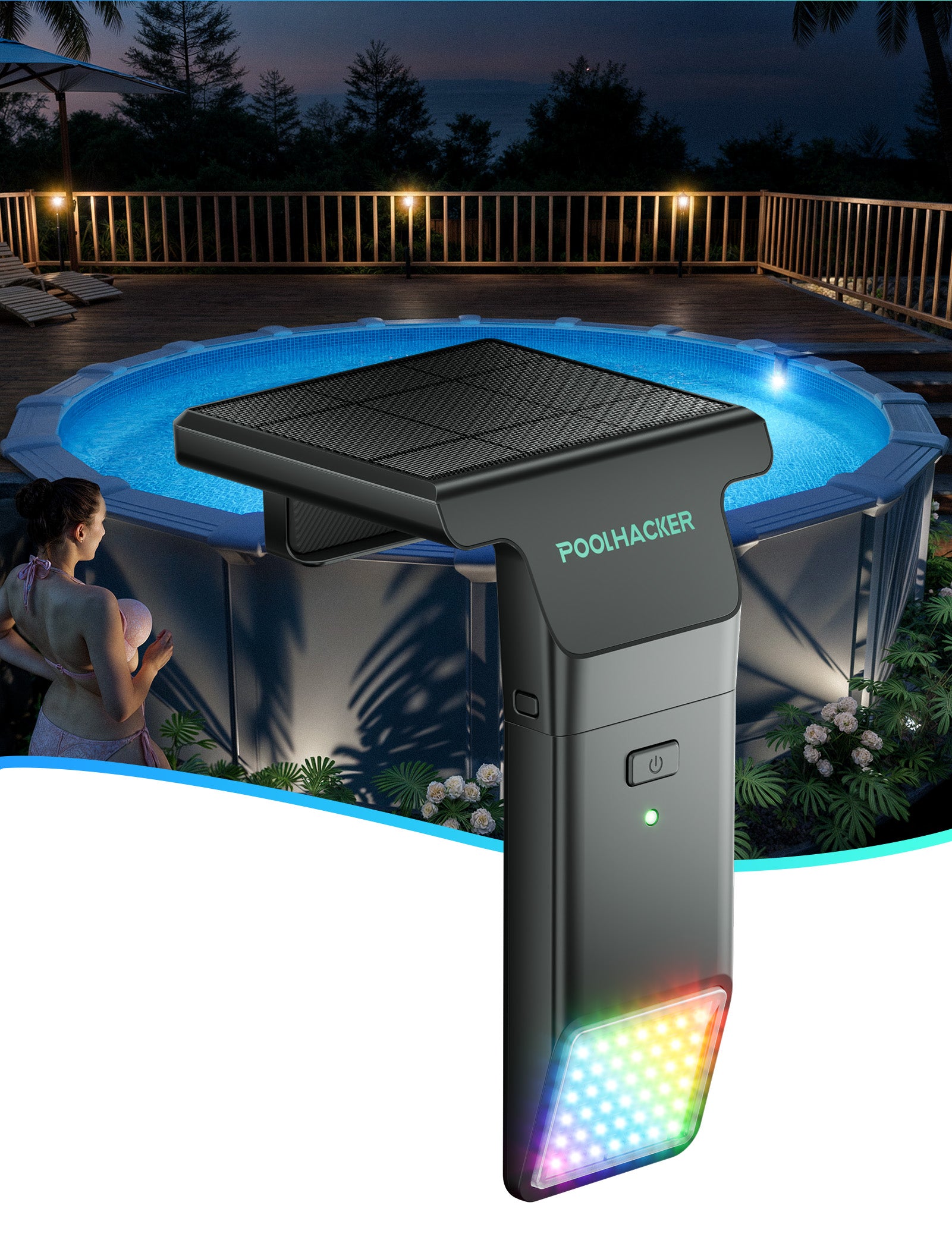 Poolside Solar Light For Steel Wall Above ground Pool
