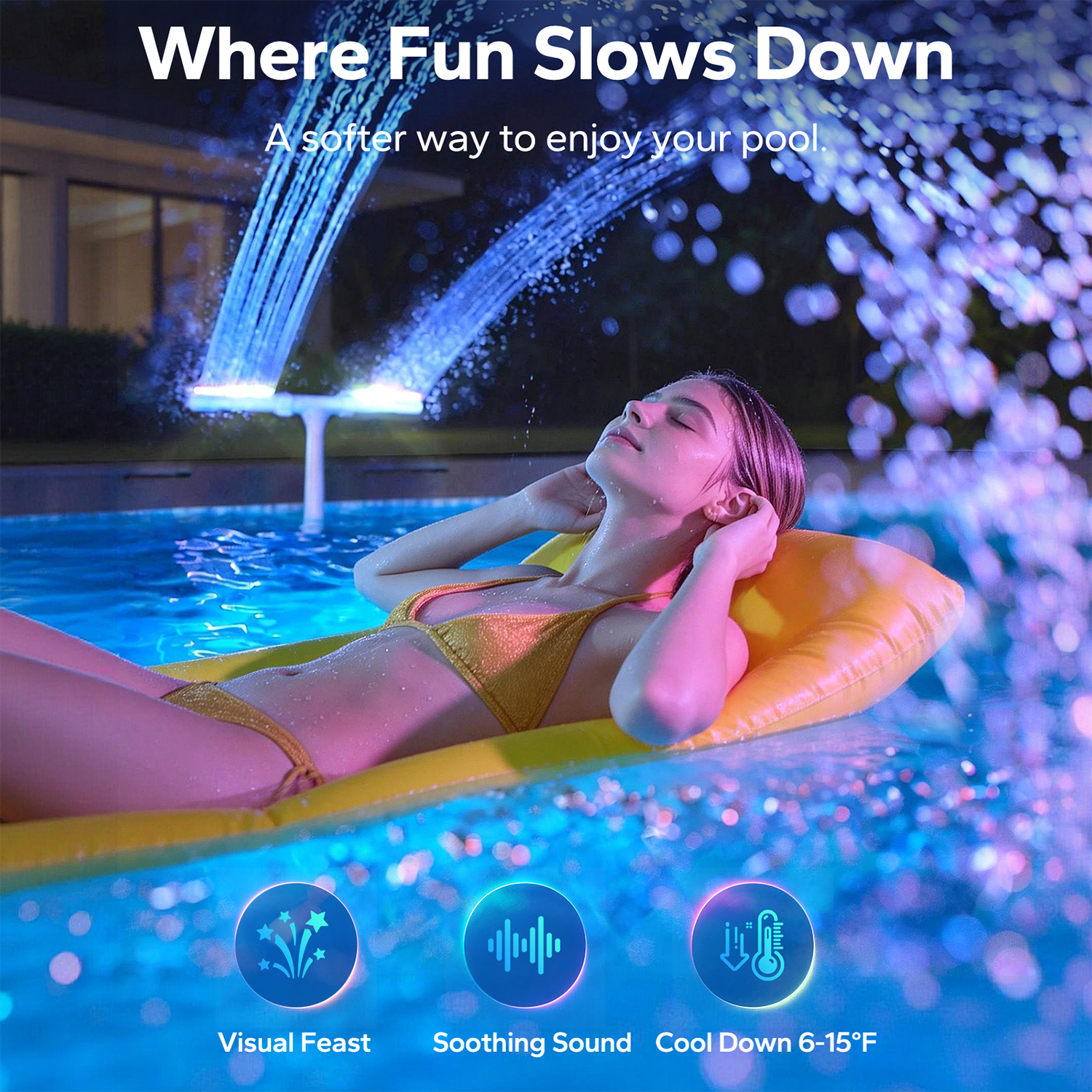 POOLHACKER Solar Pool Fountain Light for Above & Inground Pools
